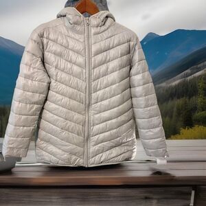 Offline By Aerie Hooded Puffer Jacket Womens Size XS Silver Full Zip Long Sleeve